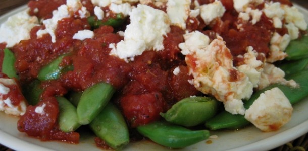 Spicy Snap Peas with Feta
