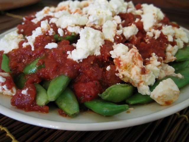 Spicy Snap Peas with Feta