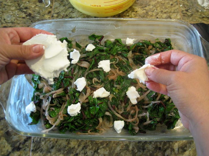 Egg Casserole with Beet Greens and Goat Cheese