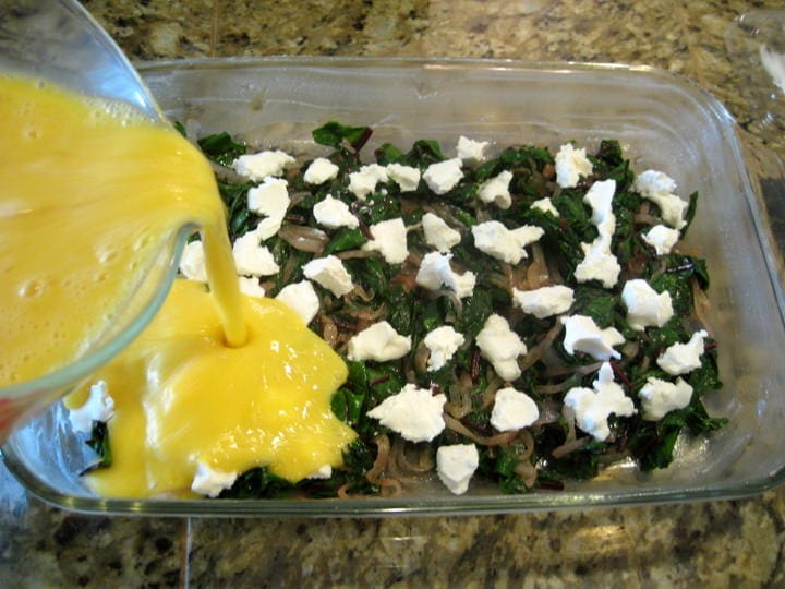 Egg Casserole with Beet Greens and Goat Cheese