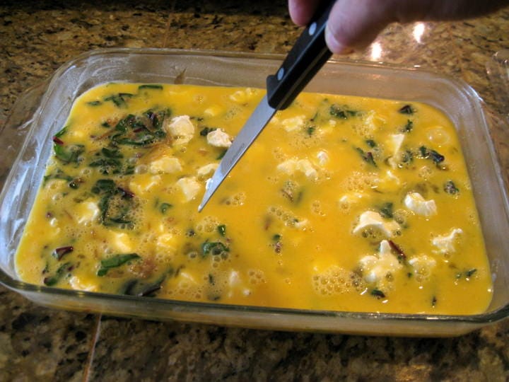 Egg Casserole with Beet Greens and Goat Cheese
