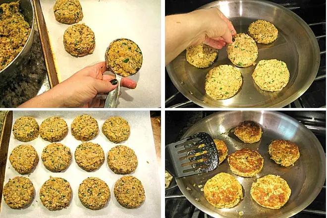 getting salmon cakes formed and pan frying