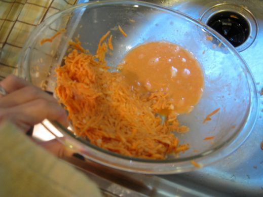 straining liquid from sweet potatoes for sweet potato latkes