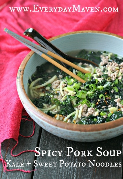 Spicy Pork Soup with Kale and Sweet Potato "Noodles" from www.everydaymaven.com