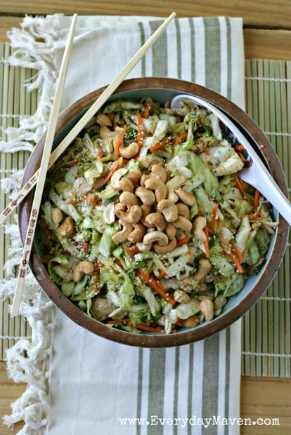 Asian Cabbage Slaw with Chicken and Roasted Cashews from www.EverydayMaven.com