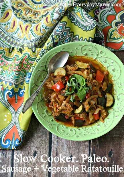 Slow Cooker Sausage and Vegetable Ratatouille from www.EverydayMaven.com