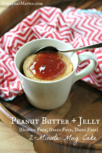Grain Free Peanut Butter and Jelly Mug Cake from www.EverydayMaven.com