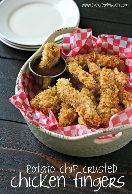 Potato Chip Crusted Chicken Fingers from www.EverydayMaven.com