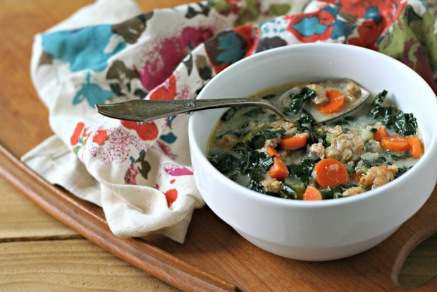Creamy Sausage and Kale Soup. Dairy Free. Paleo from www.EverydayMaven.com