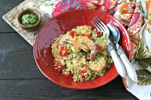 Pesto Cauliflower Rice with Shrimp from www.EverydayMaven.com