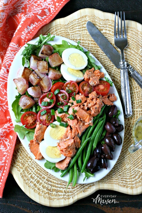 Low Carb Salmon Nicoise Salad from www.EverydayMaven.com