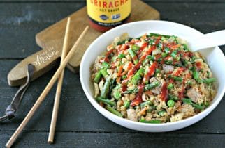 Chicken and Asparagus Cauliflower Fried Rice from www.EverydayMaven.com