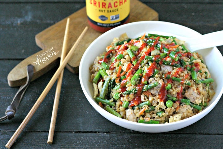 Chicken and Asparagus Cauliflower Fried Rice from www.EverydayMaven.com