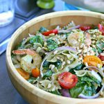Gluten and Dairy Free Pesto Pasta Salad with Shrimp from www.EverydayMaven.com