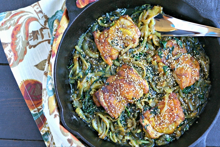 Sesame Chicken Skillet with Spinach and Onions from www.EverydayMaven.com