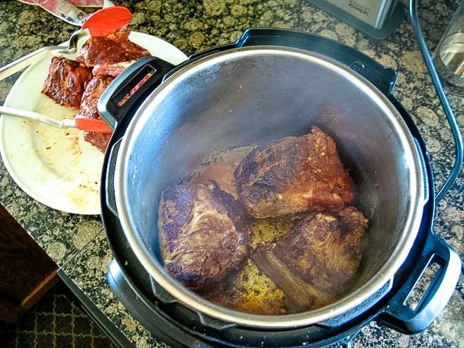 searing pork shoulder in the Instant Pot for pressure cooker pulled pork