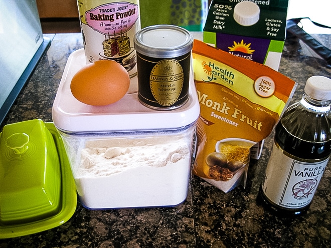 ingredients to make matcha mug cake