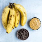 ripe bananas, chocolate chips and nut butter to make baked bananas for camping