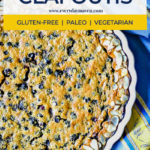 close up of blueberry clafoutis with text for pinterest
