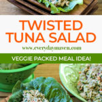 close up of twisted tuna salad recipe made into a collage for pinterest