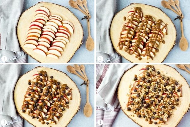 step by step pictures showing how to make apple nachos