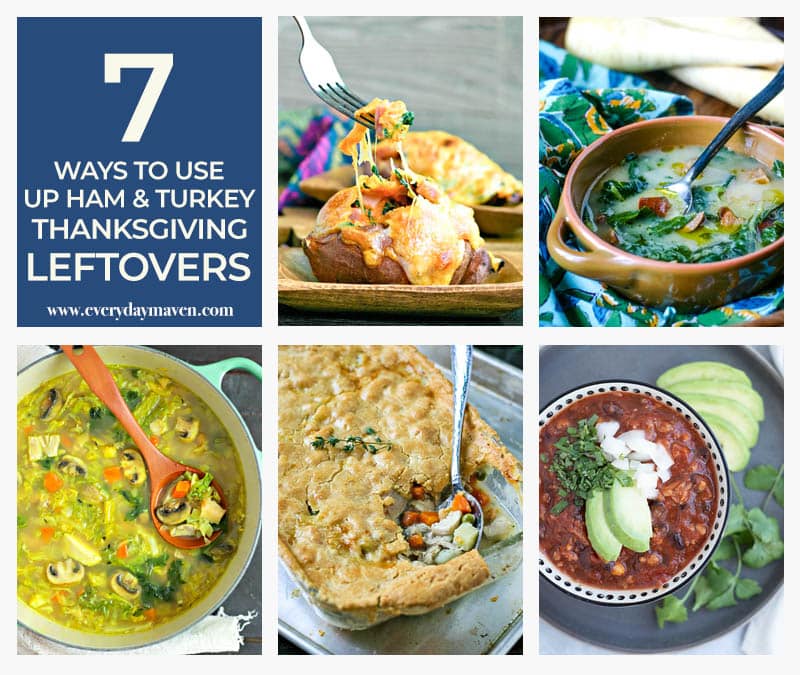collage of recipes that use up thanksgiving leftovers