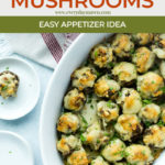 cooked stuffed mushroom appetizer on a white serving plate