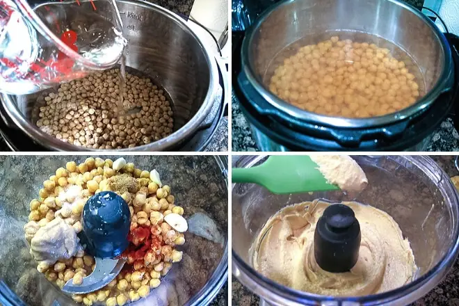 collage of steps to make Instant pot hummus