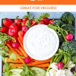 platter of cut vegetables and miso ranch dip short pin for pinterest